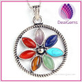 Natural gemstone alloy pendant, seven chakra stone flower crystal pendant
